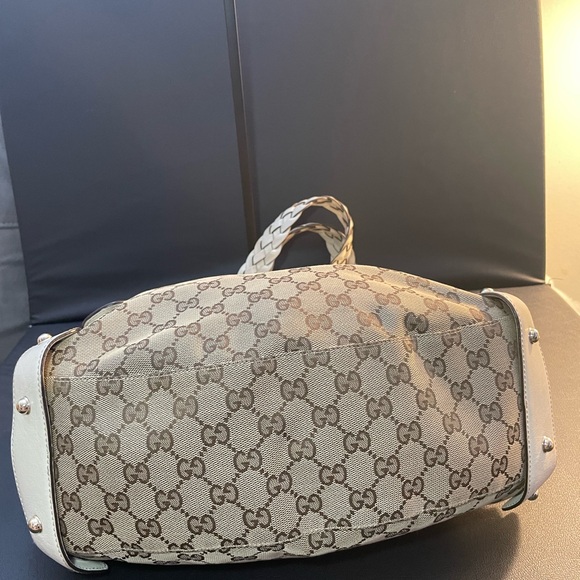 GUCCI GG Canvas Horsebit Tote Bag Beige Silver - Picture 9 of 13
